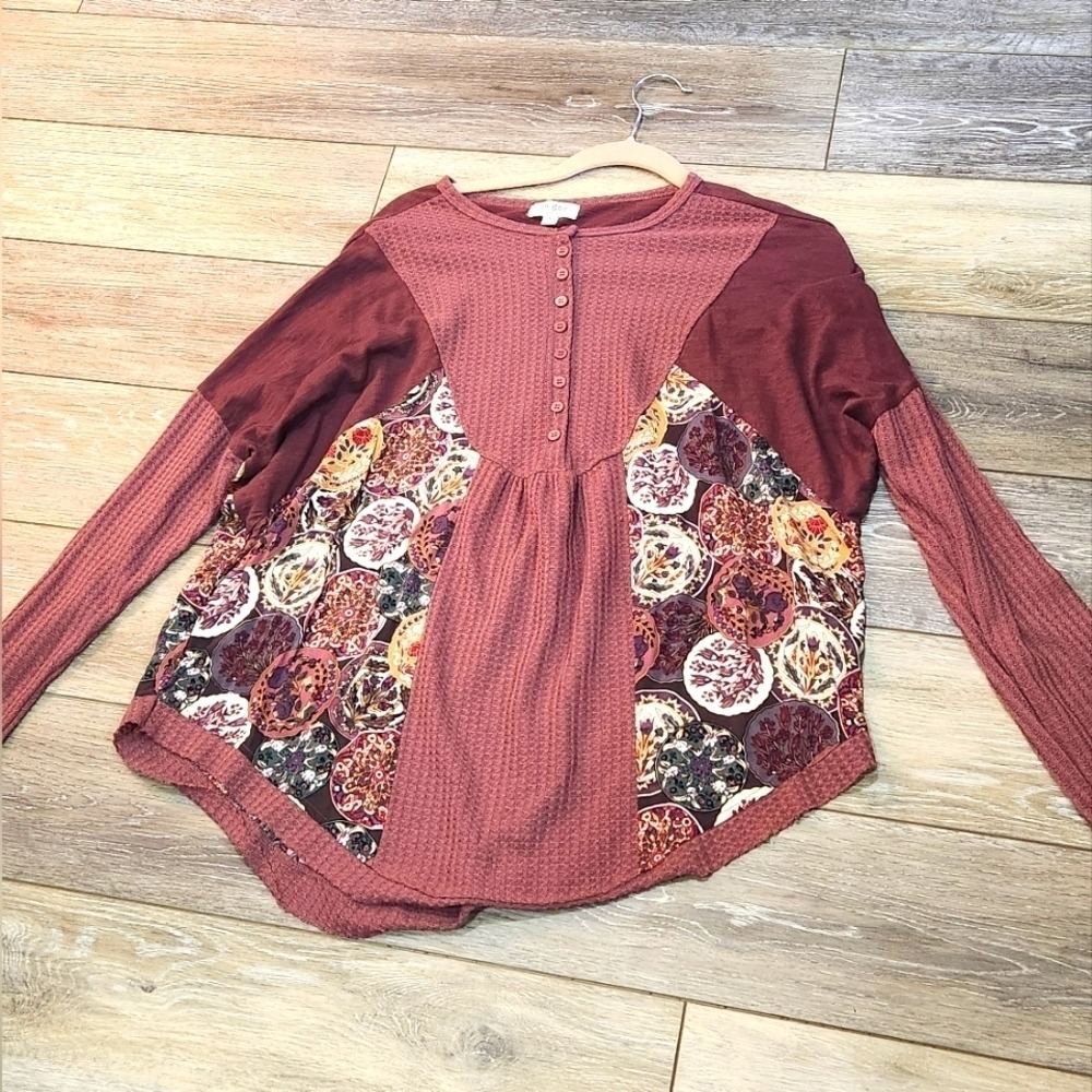 Umgee pink floral oversized long sleeve shirt Boho Prairie Cottagecore